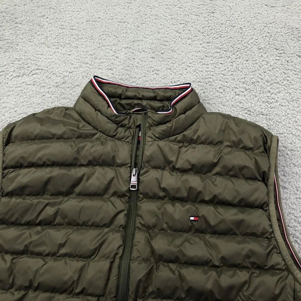 Tommy Hilfiger Vest Mens XL Green Puffer Full Zip Lightweight Outdoor Quilted